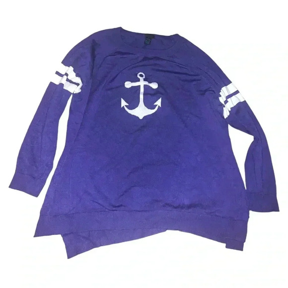 🎀3/$15 SALE 🎀 Rue 21 Blue and White Nautical Sweater Anchor - Picture 1 of 3